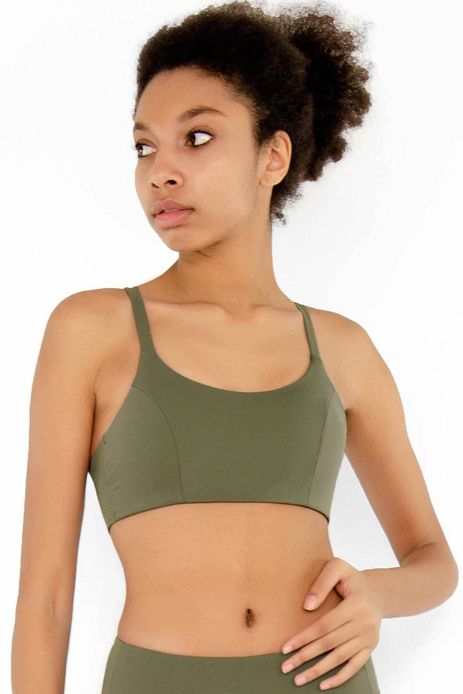 Olive Khaki Green Kelly Strappy Padded Sports Bra - Women