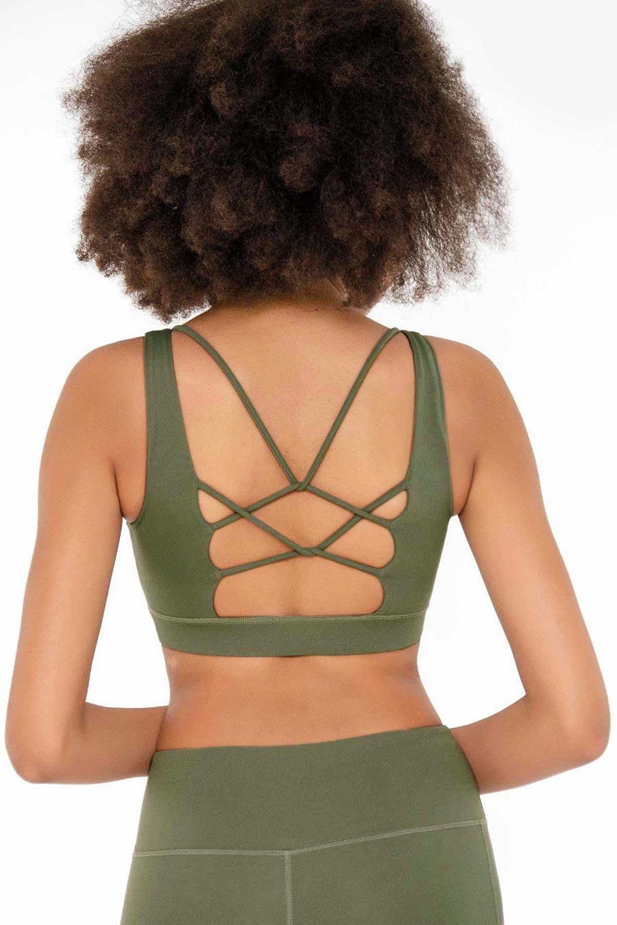 Olive Khaki Green Kelly Strappy Open-Back Padded Sports Bra - Women