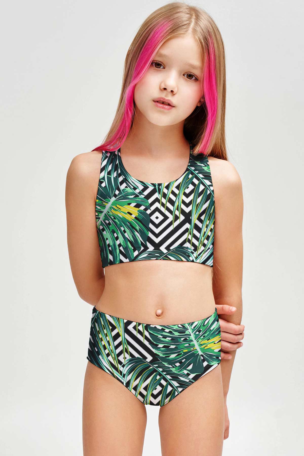 Palm Beach Claire Green Two-Piece Swimsuit Sporty Swimwear Set - Girls