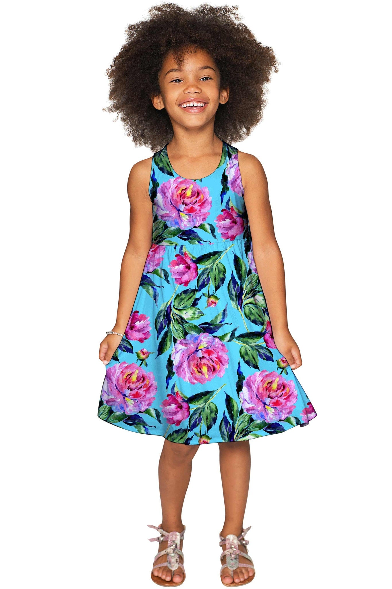 Peony Splash Sanibel Pink & Blue Floral Print Dress - Girls