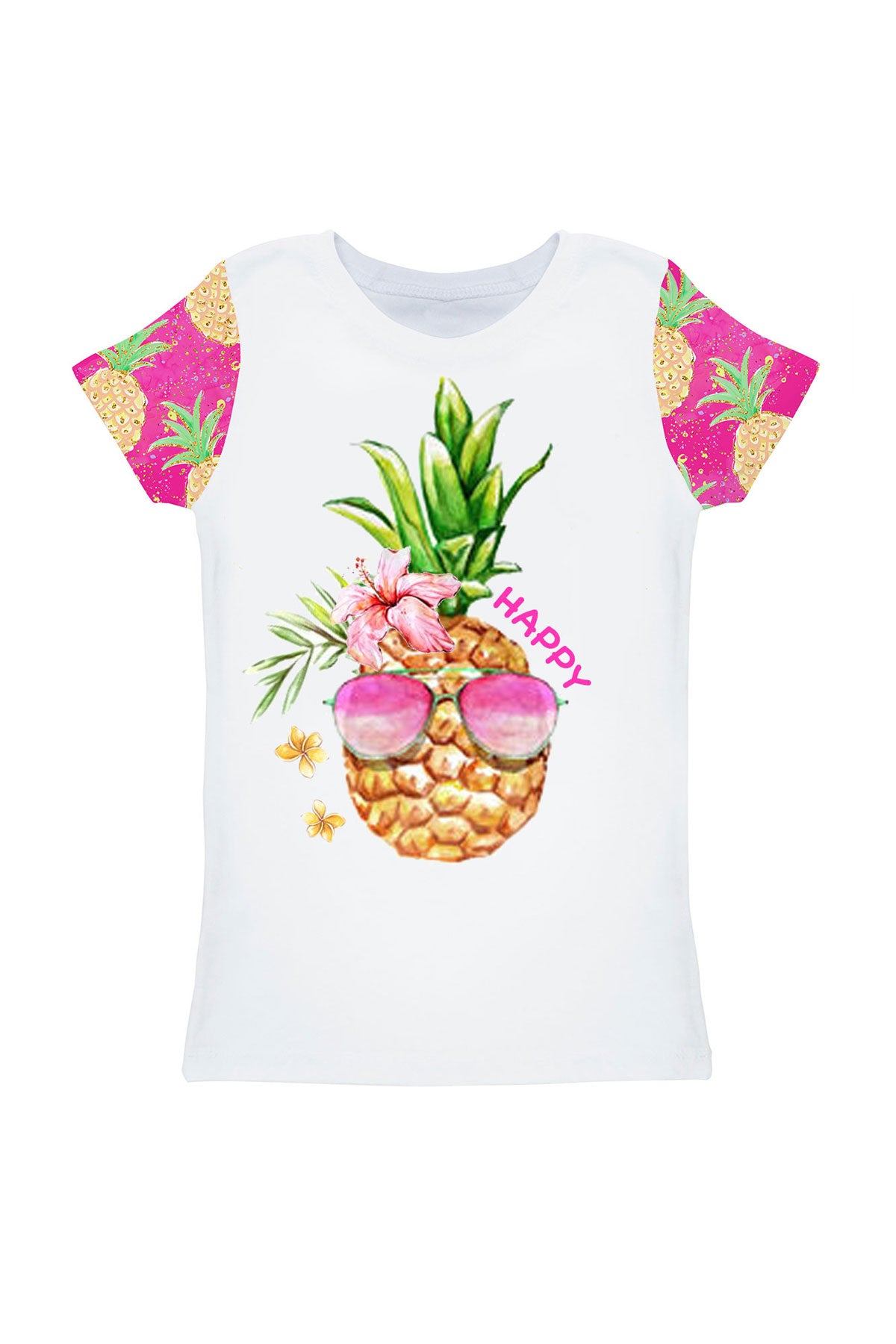 Piña Colada Zoe White Summer Print Designer T-Shirt - Kids