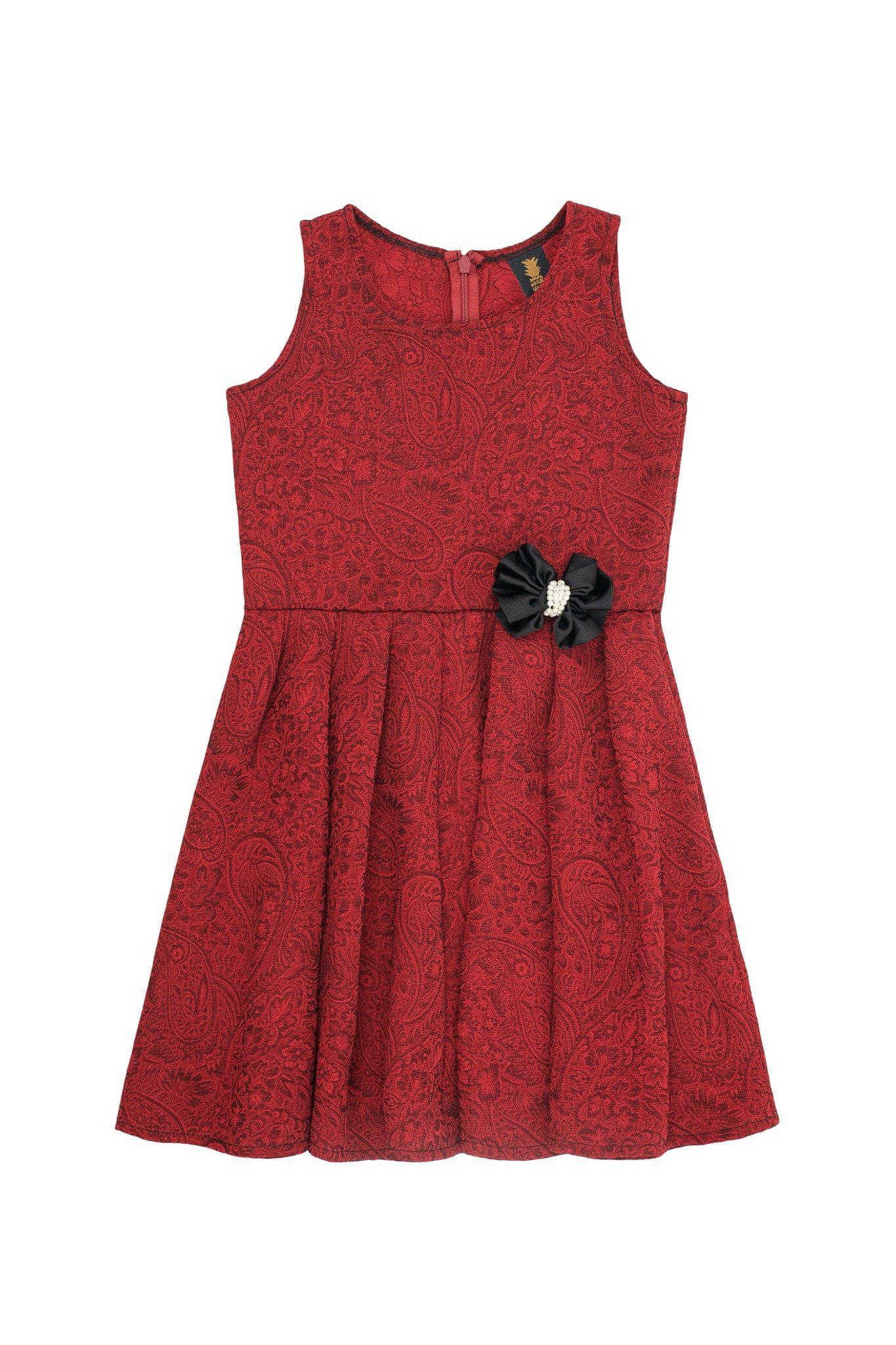 Ruby Red Floral Sleeveless Skater Cute Princess Party Dress - Girls