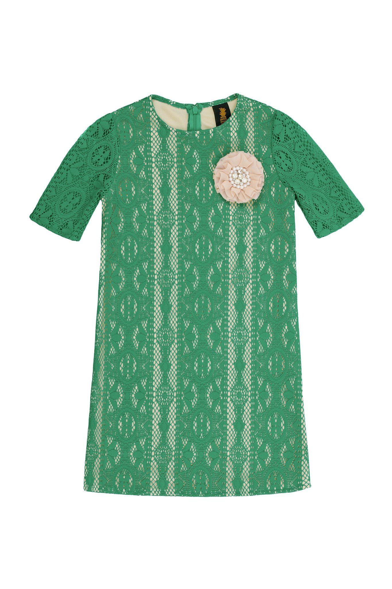 Turquoise Green Crochet Lace Elbow Sleeve Cute Party Summer Dress Girl