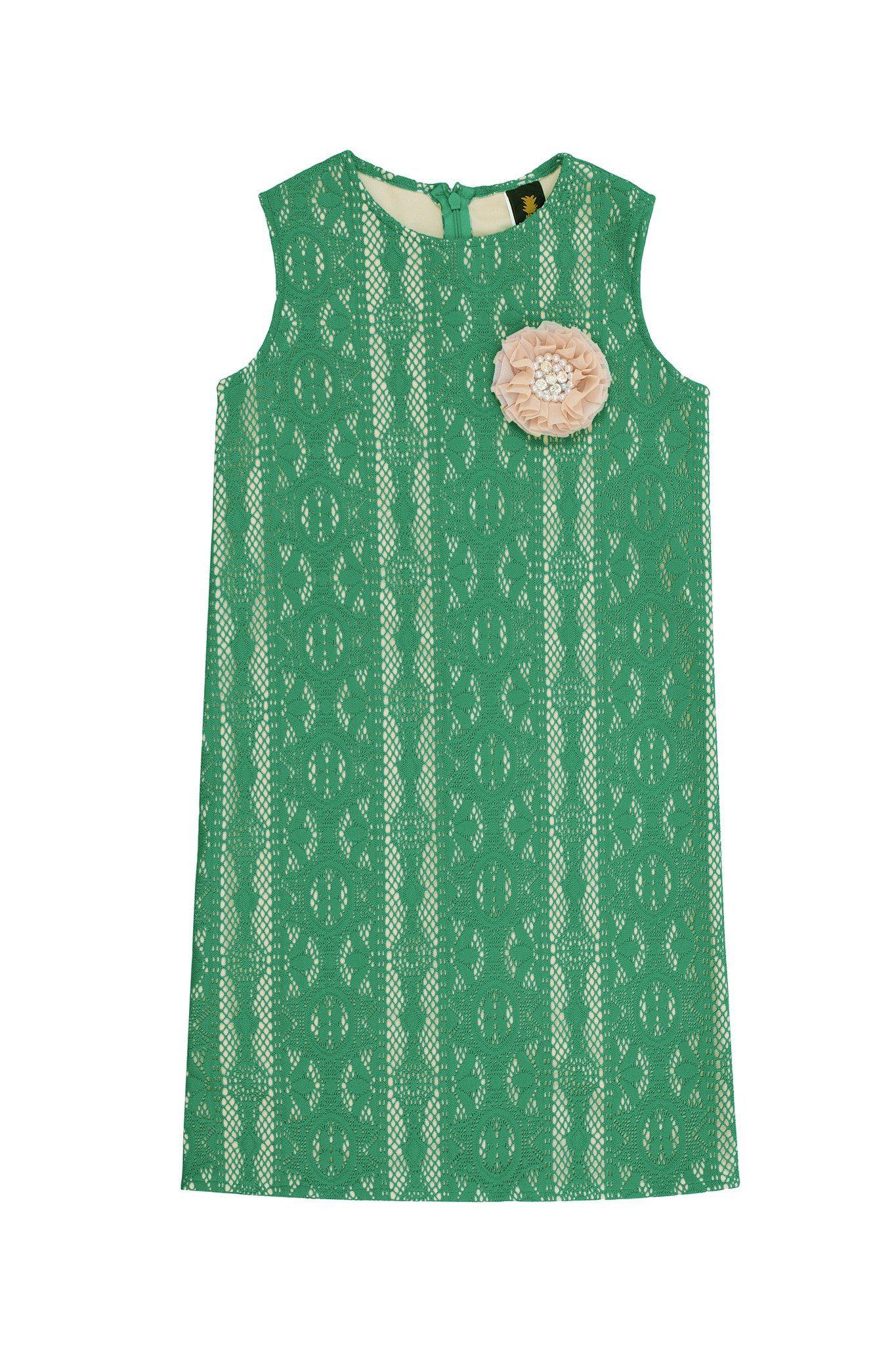 Turquoise Green Crochet Lace Summer Trendy Party Shift Dress - Girls