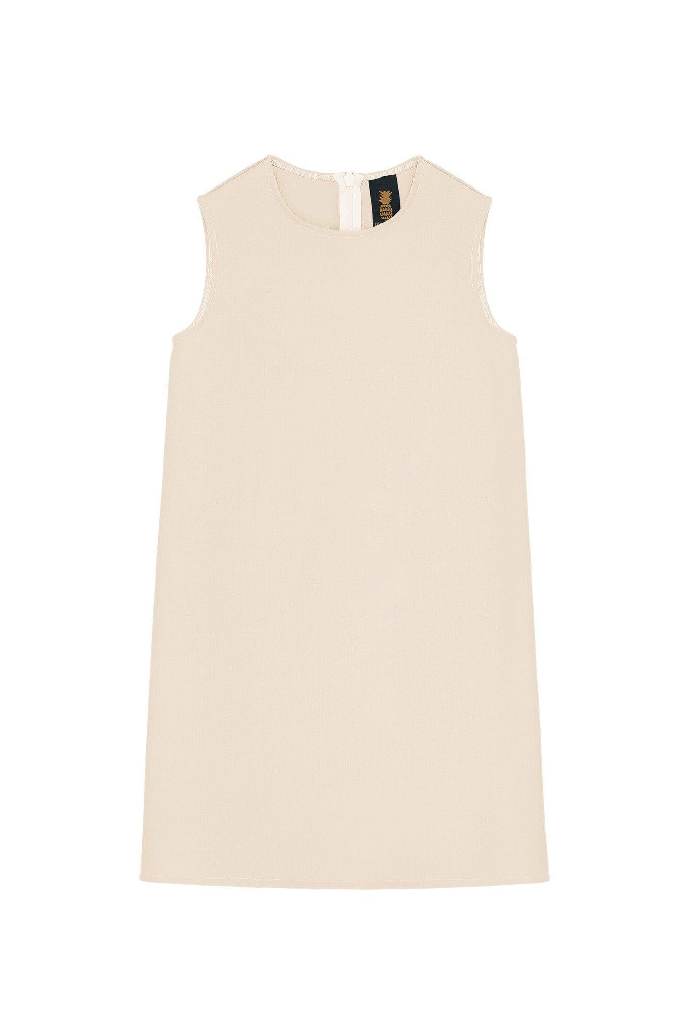 Ivory Beige Stretchy Sleeveless Cute Summer Shift Dress - Girls