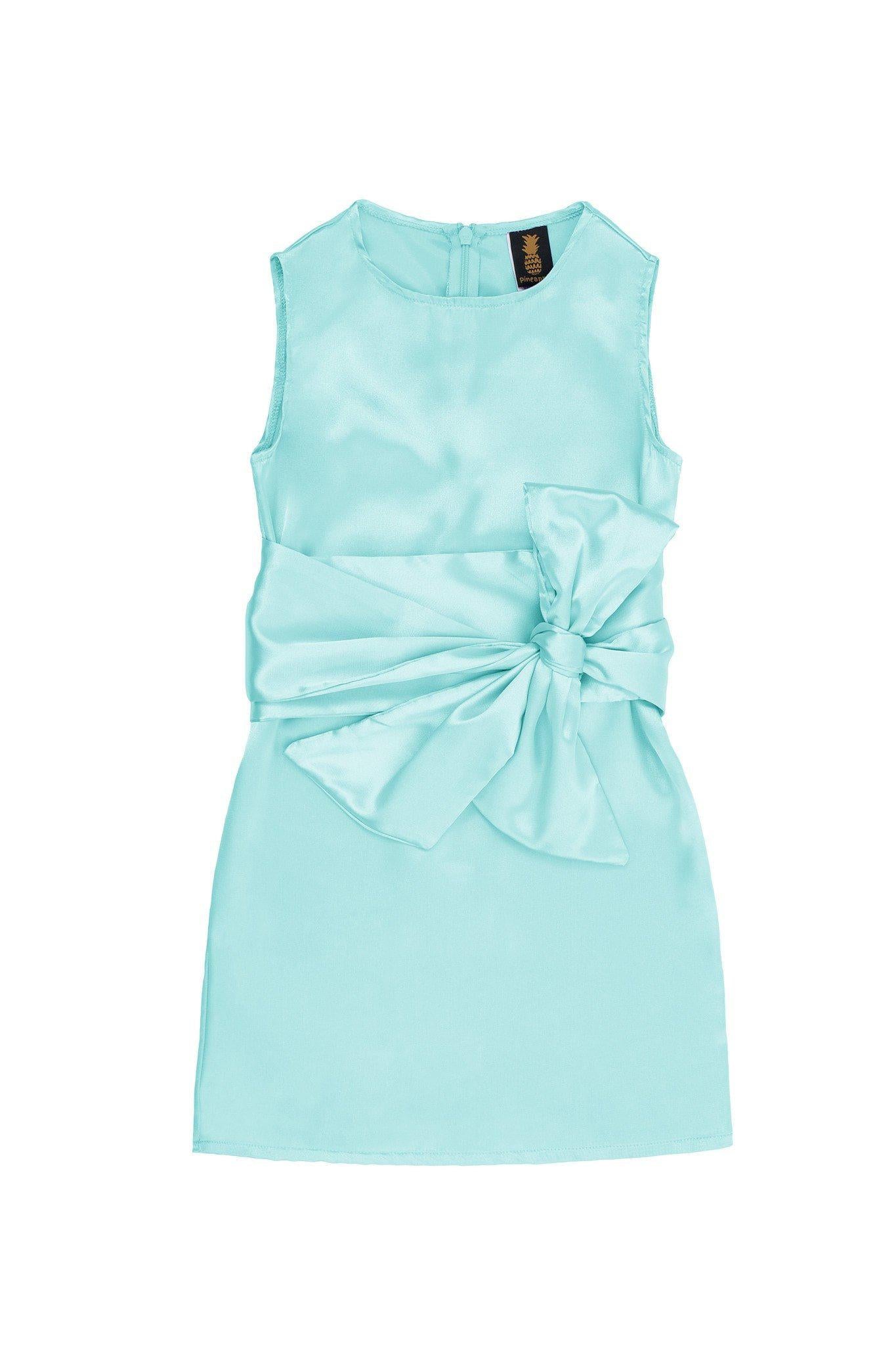 Light Blue Charmeuse Sleeveless Summer A-line Dress With Belt - Girls