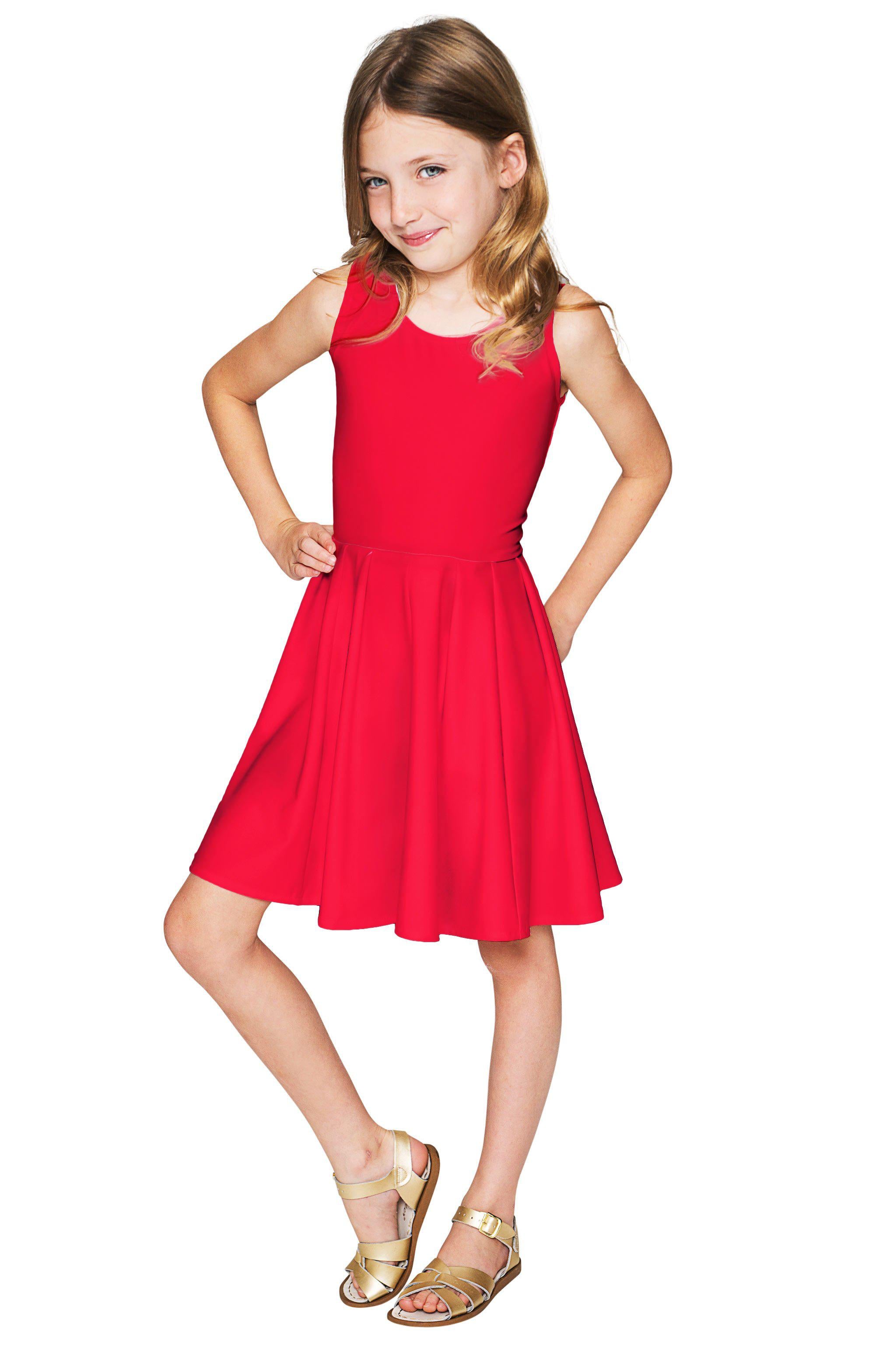 Cherry Red Fancy Fit & Flare Chic Christmas Party Dress - Girls