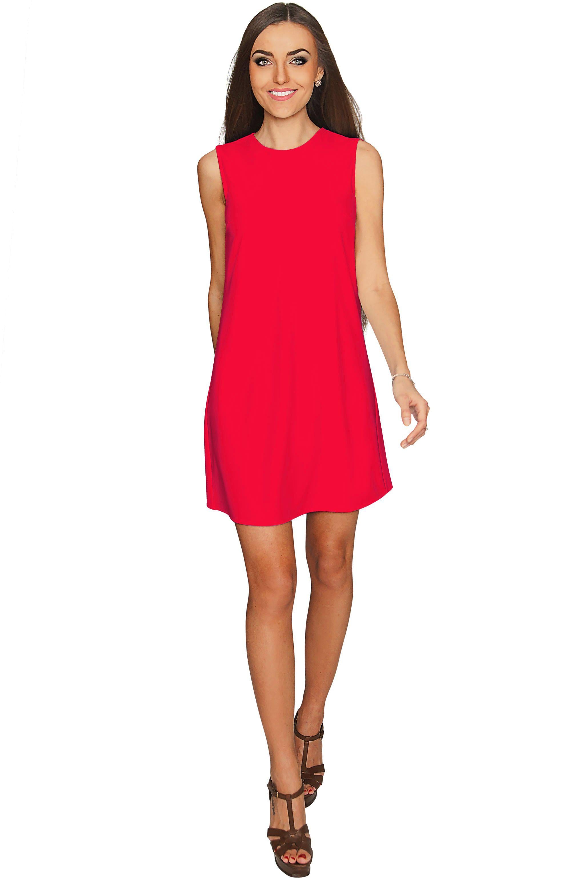 Cherry Red Sleeveless A-Line Trapeze Cocktail Shift Dress - Women