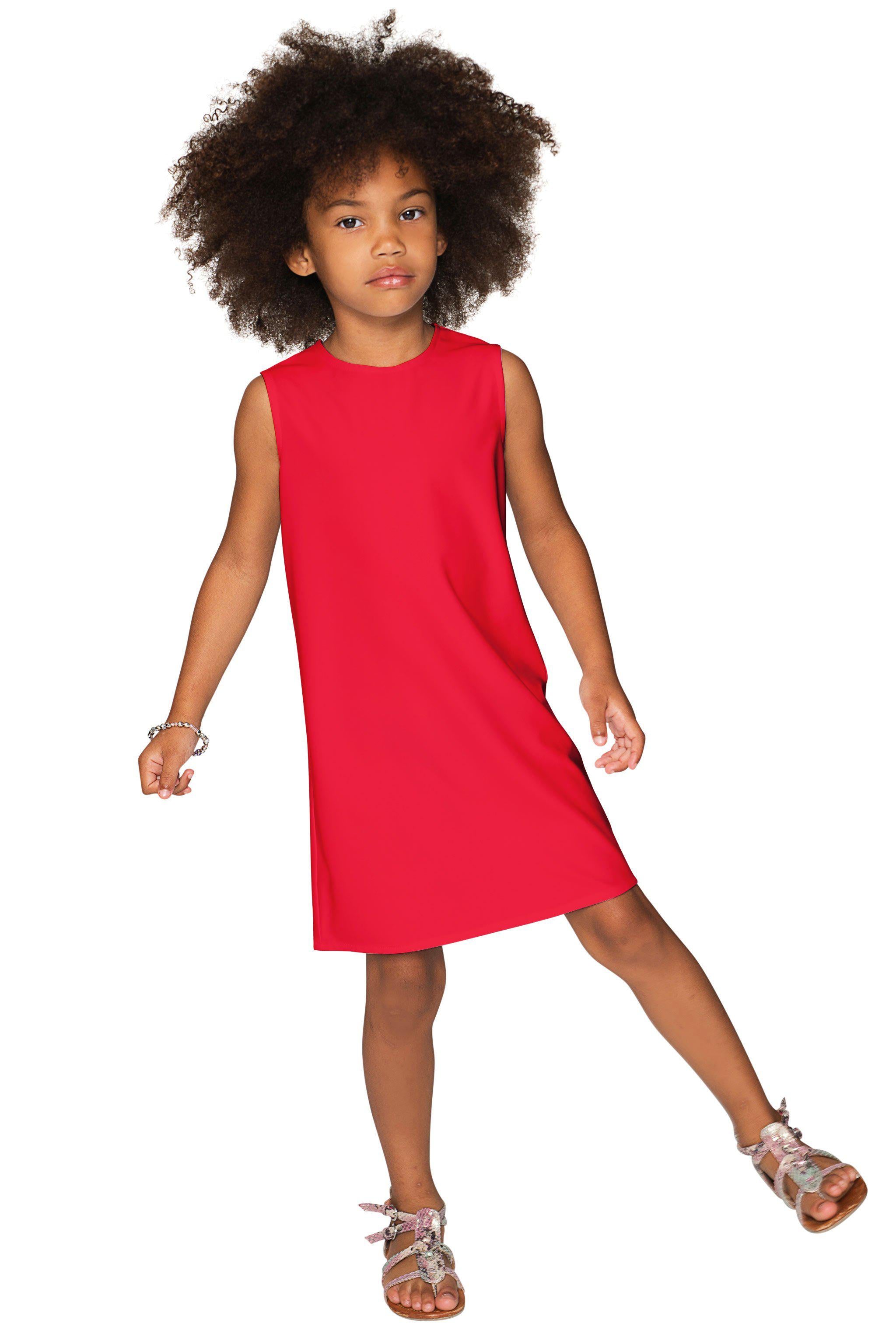 Cherry Red Stretchy Sleeveless Cute A-Line Summer Shift Dress - Girls