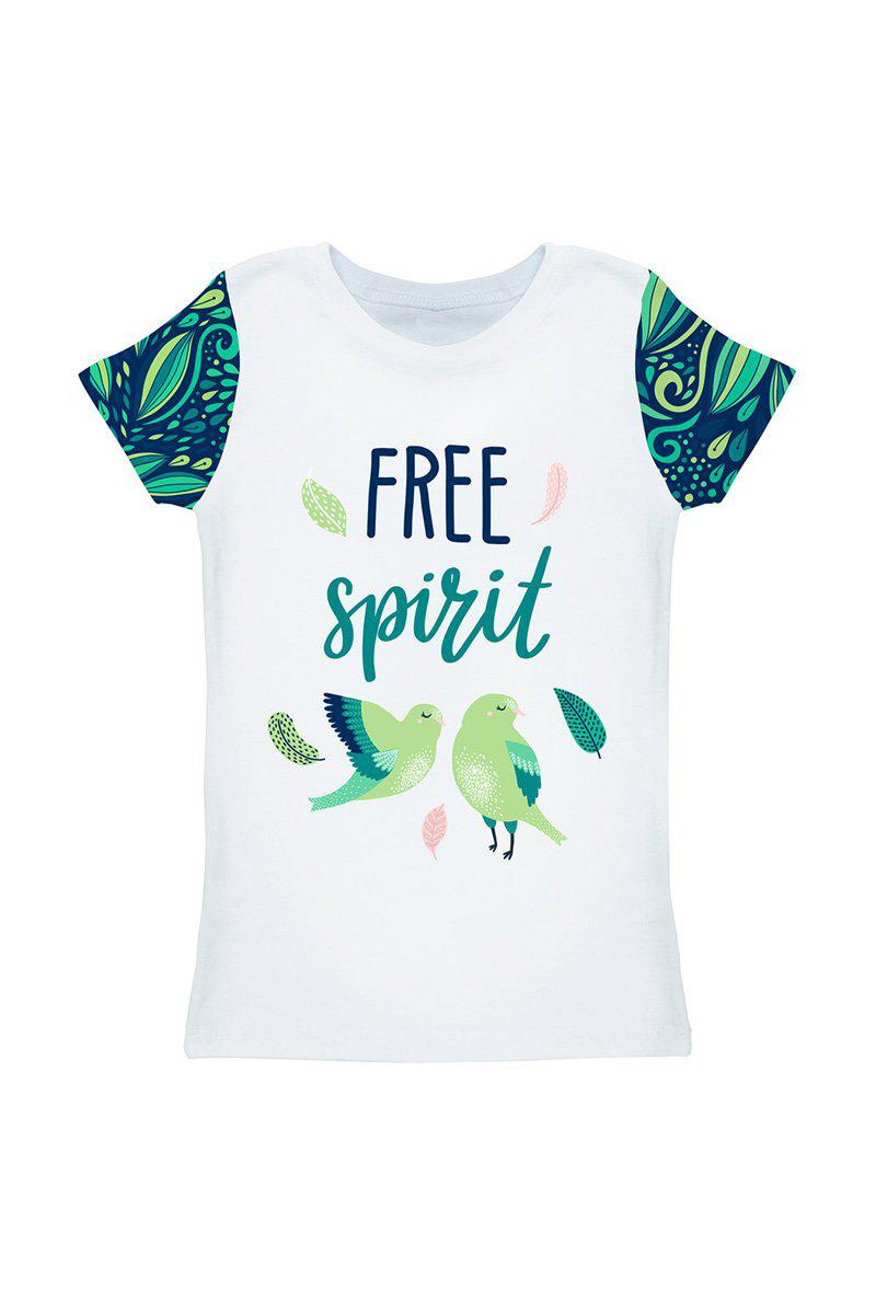 Revival Zoe White Bird Print Designer T-Shirt - Kids