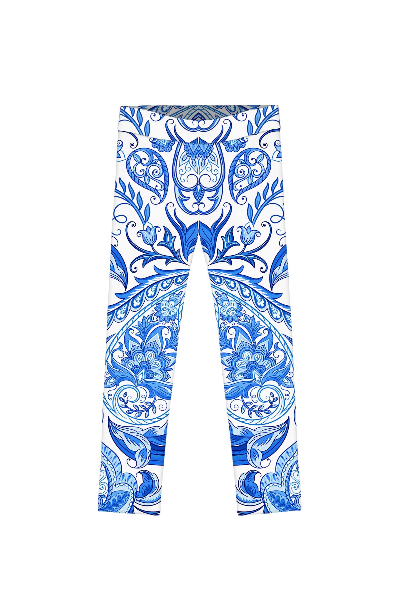 CLEARANCE! 65% off with code: VIP65 - Santorini Lucy White & Blue Cute Floral Print Leggings - Kids