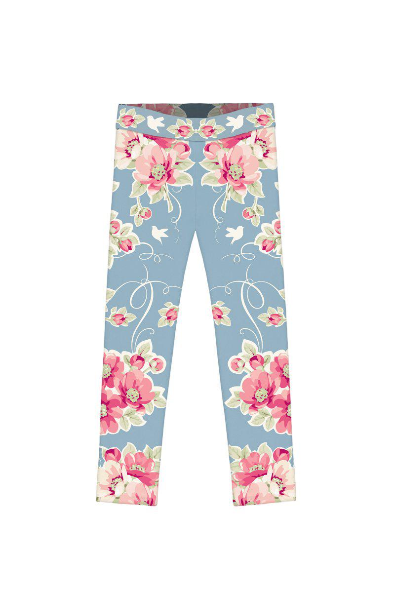 Serenity Lucy Cute Grey Floral Print Leggings - Kids