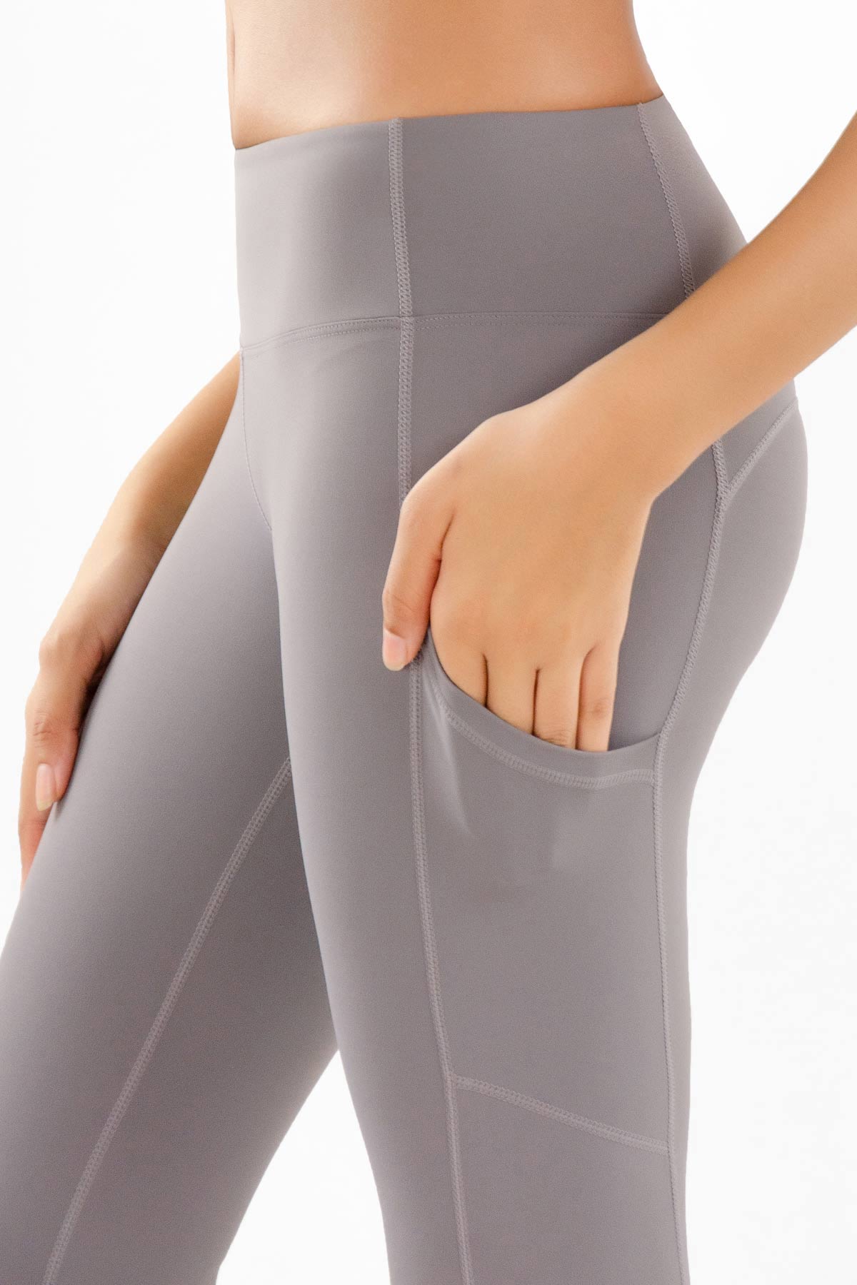 Silver Grey Cassi Side Pockets Workout Leggings Yoga Pants - Women