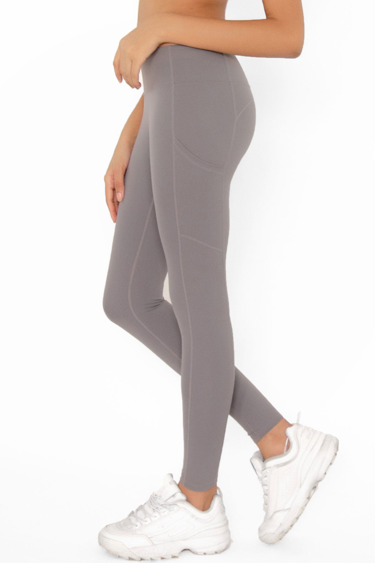 Silver Grey Cassi Side Pockets Workout Leggings Yoga Pants - Women