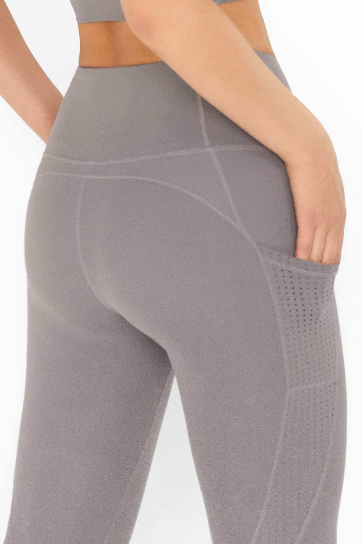 Silver Grey Cassi Mesh Pockets Workout Leggings Yoga Pants - Women