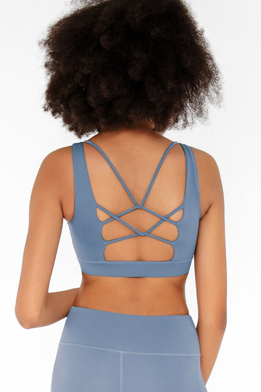 Sky Blue Kelly Strappy Open-Back Padded Sports Bra - Women