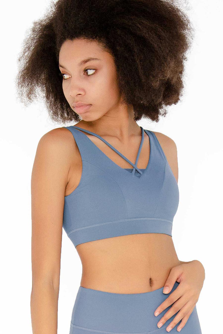 Sky Blue Kelly Strappy Open-Back Padded Sports Bra - Women