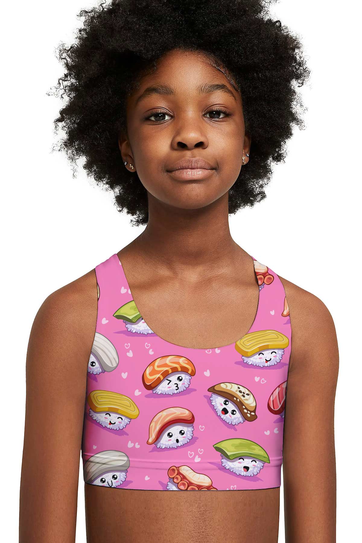 Soymates Stella Pink Sushi Print Seamless Sports Bra Crop Top - Kids