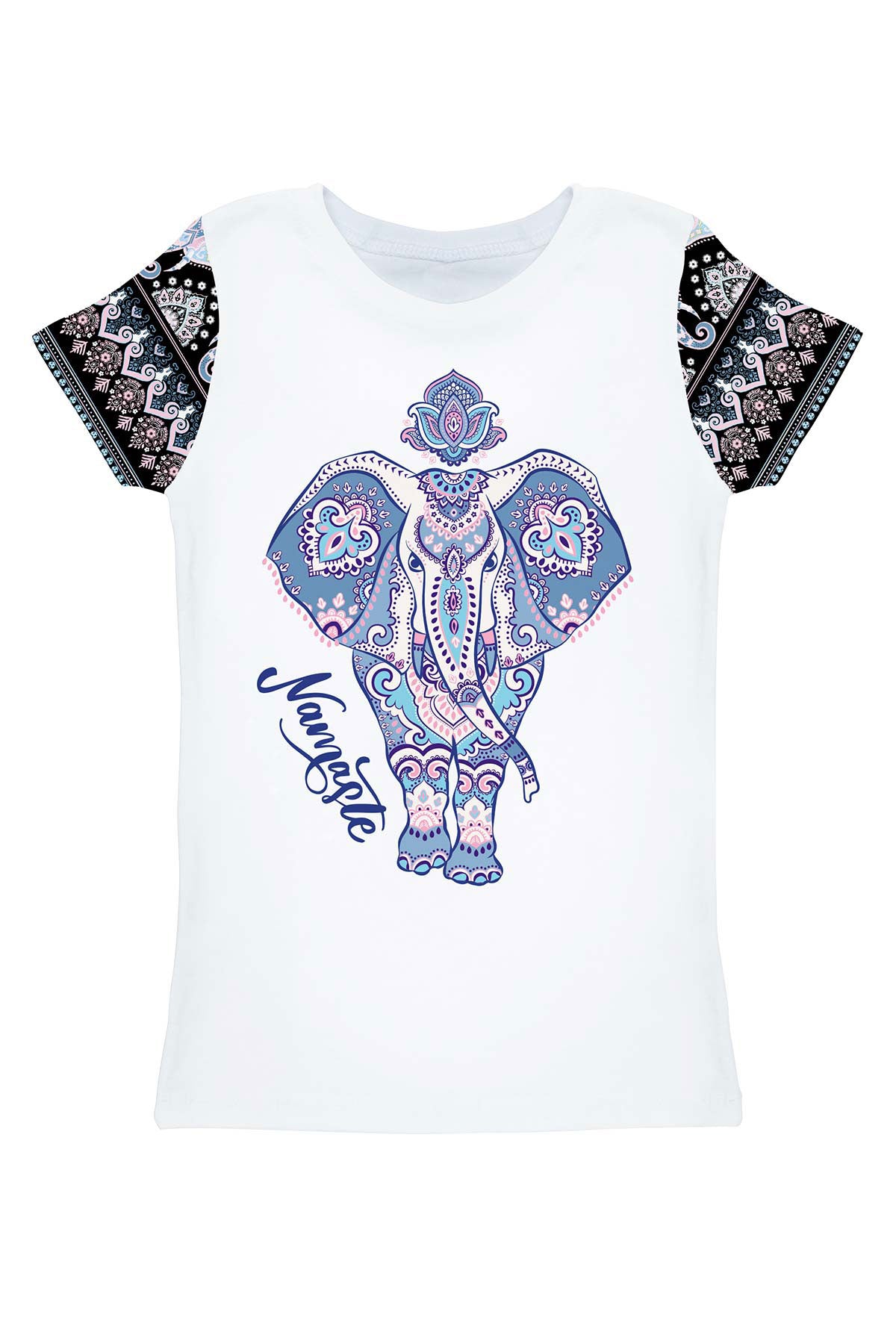 Sri Lanka Zoe White Boho Elephant Print Designer T-Shirt - Women