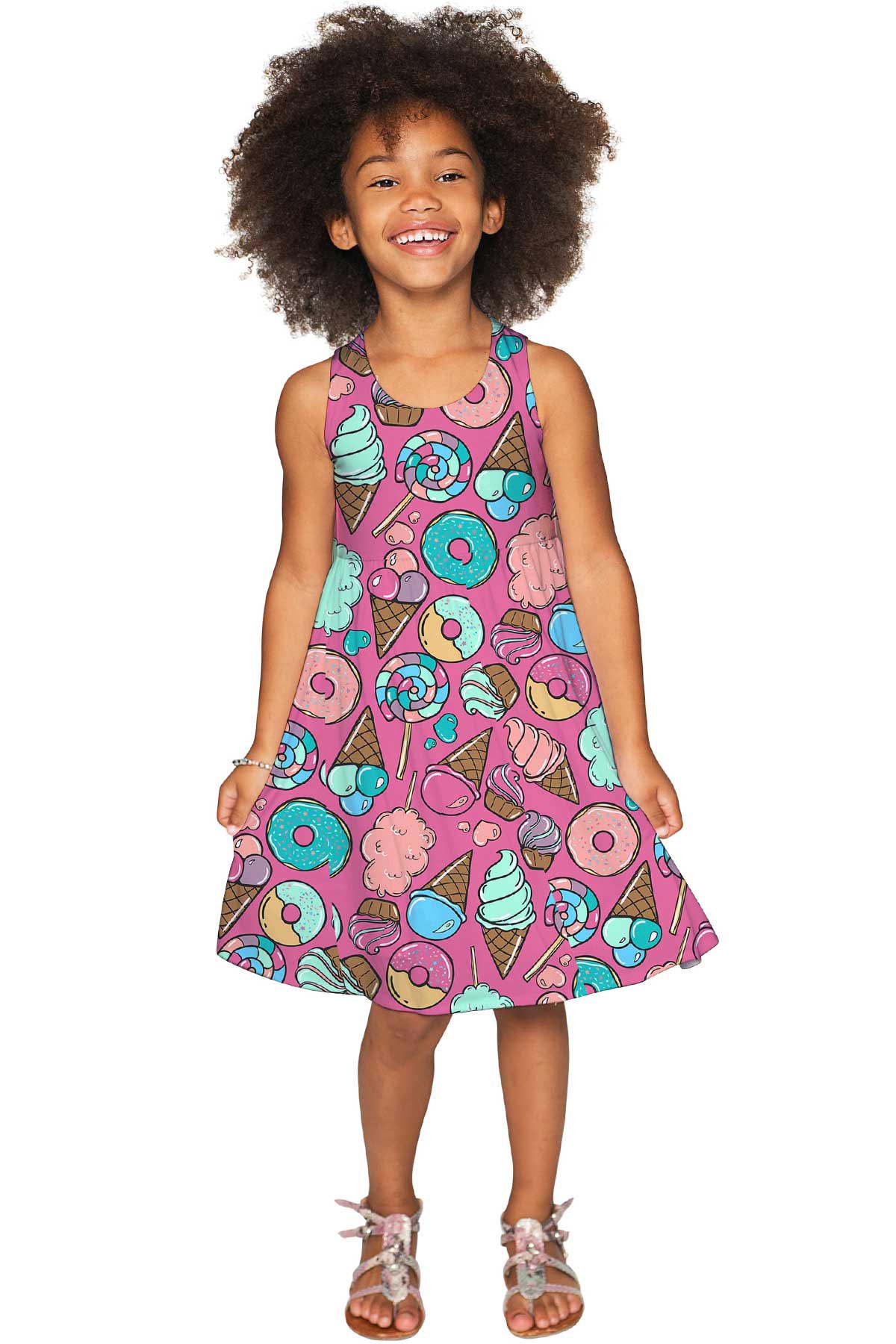 Stay Sweet Sanibel Pink Dessert Print Empire Waist Cute Dress - Girls