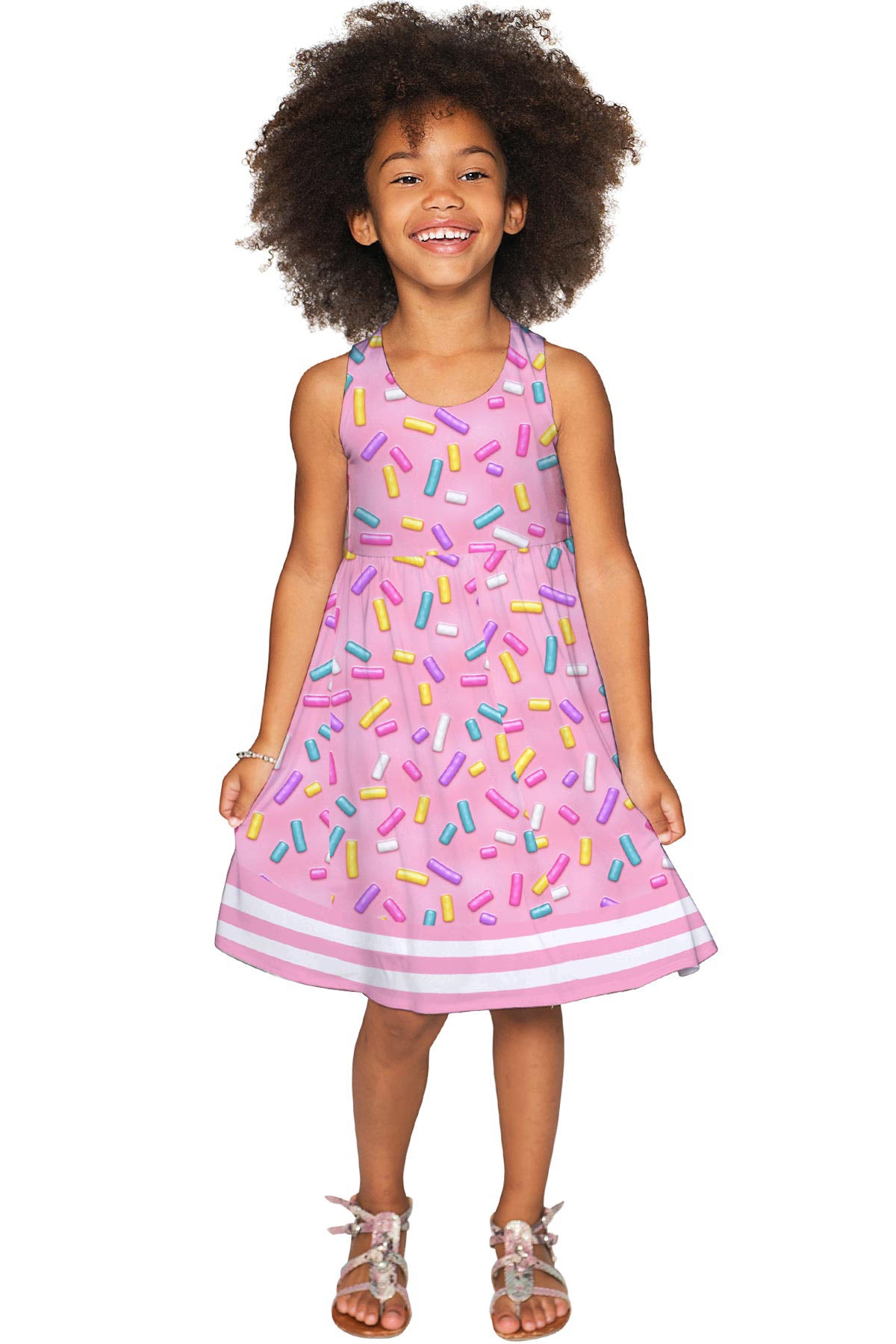 Sugar Baby Sanibel Pink Candy Print Cute Empire Waist Dress - Girls