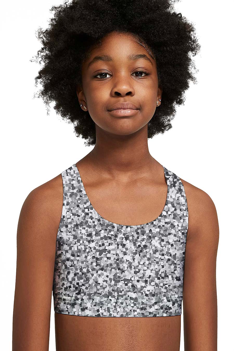 Swank Stella Silver Glitter Print Seamless Sports Bra Crop Top - Kids