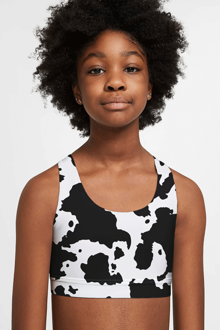 Te Amo MOO-cho Stella White Black Seamless Sports Bra Crop Top - Kids