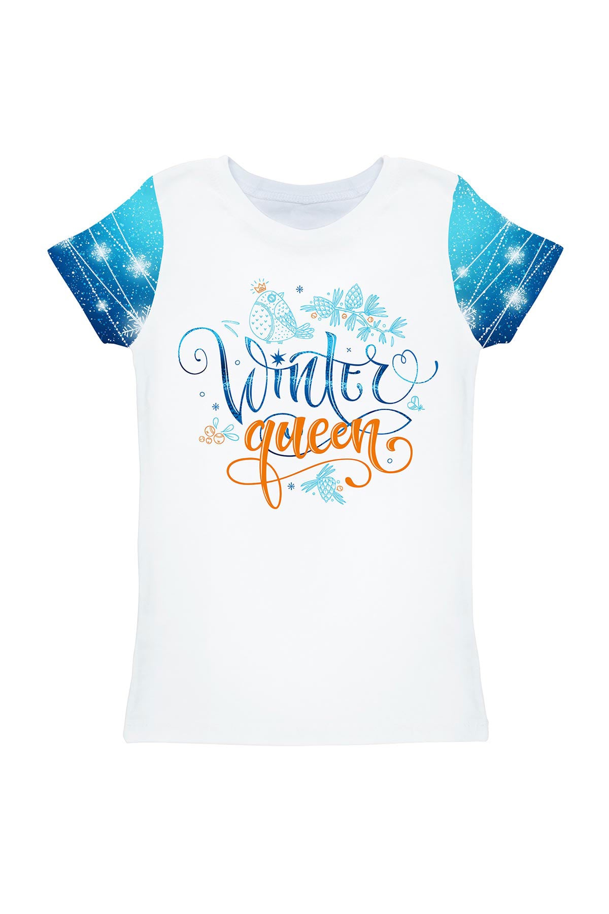 The Snow Queen Zoe White Cool Designer Winter Print T-Shirt - Girls