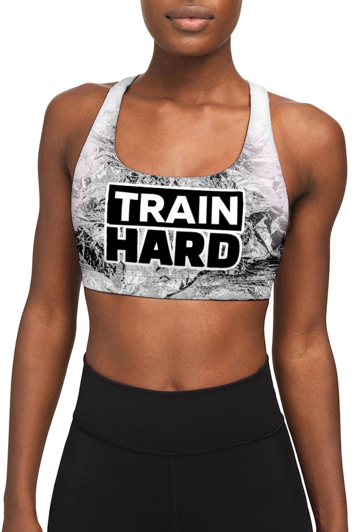 CLEARANCE! 65% off with code: VIP65 - Train Hard Stella White Black Seamless Racerback Sports Bra - Women