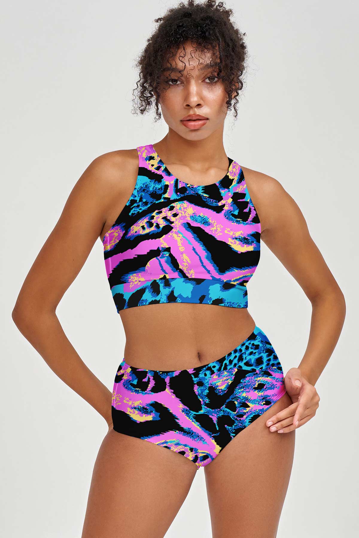 Trendsetter Carly Blue & Pink Animal Print Crop Bikini Top - Women