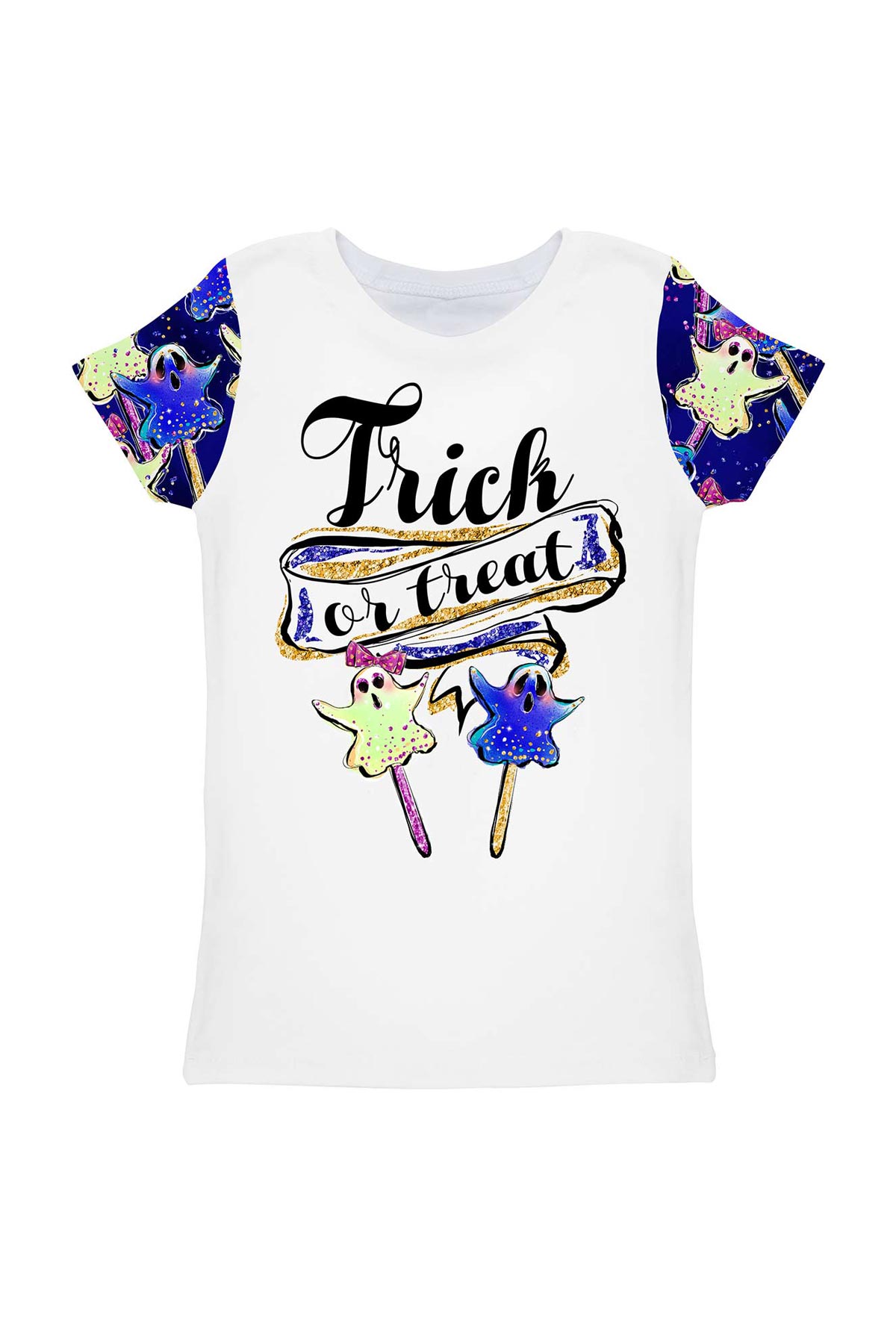 Trick or Treat Zoe White & Blue Halloween T-Shirt - Kids