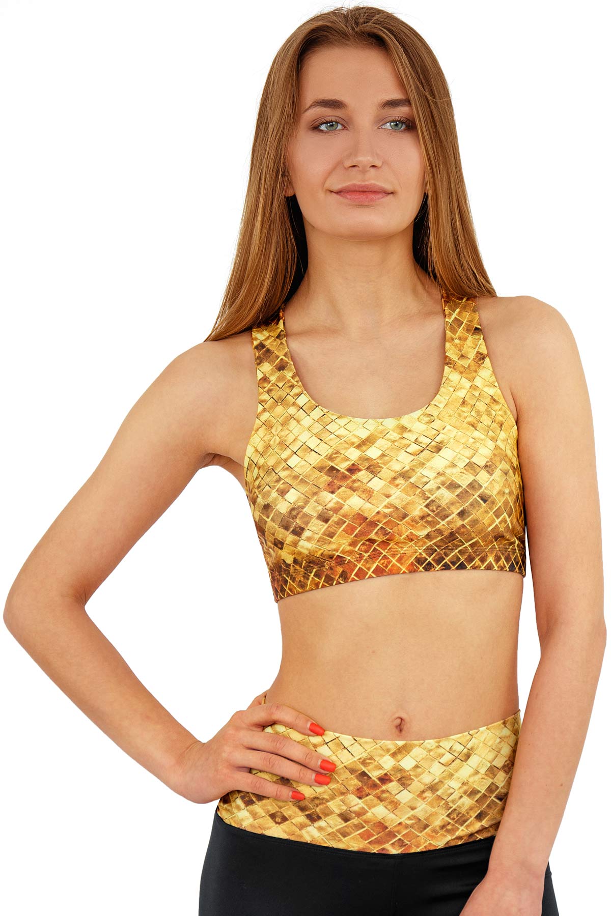 CLEARANCE! 65% off with code: VIP65 - Golden Tiles Stella Printed Seamless Racerback Sport Yoga Bra - Women