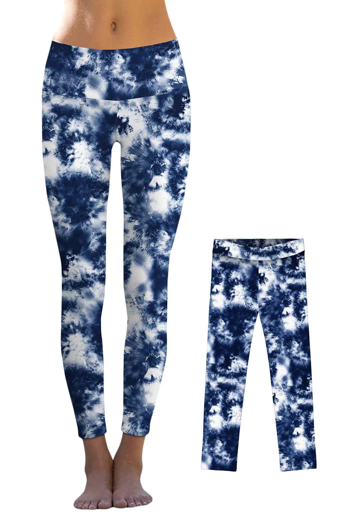 Waterfall Lucy Blue Tie Dye Printed Cute Leggings - Mommy and Me