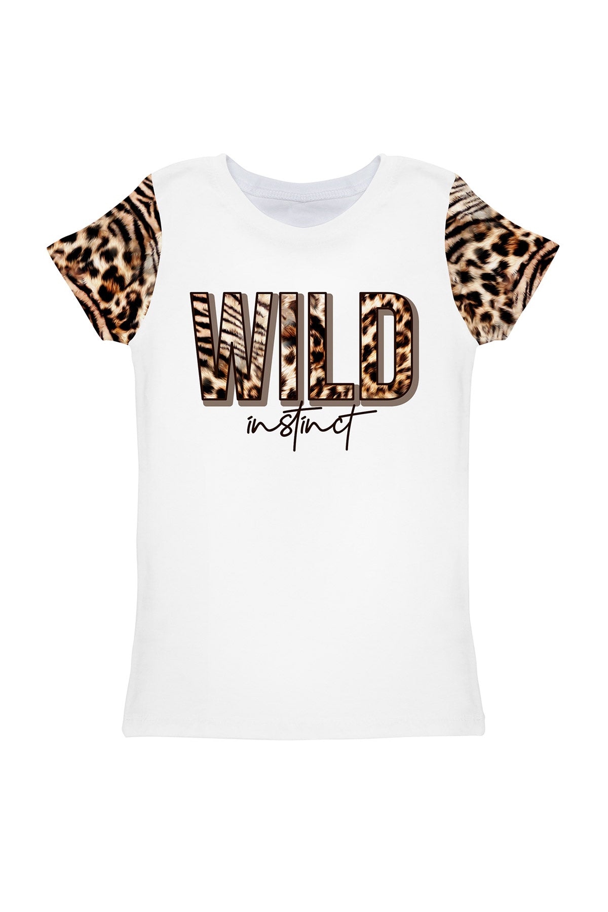 Wild Instinct Zoe White Designer Slogan Animal Print T-Shirt - Kids