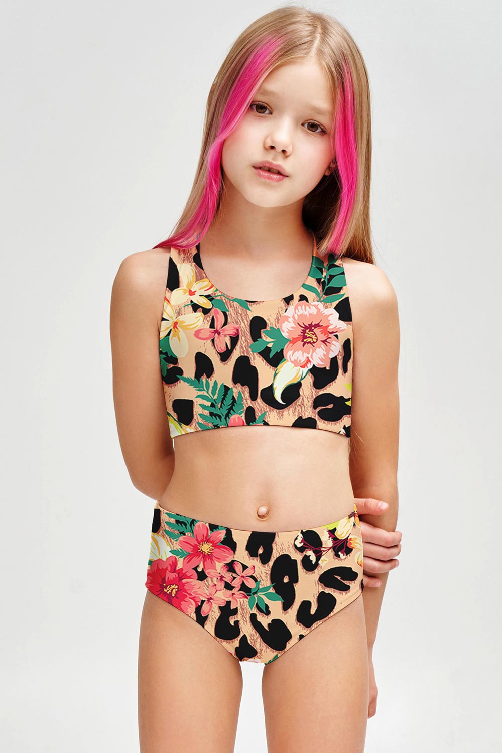 Wild & Free Claire Brown Leopard Print Two-Piece Swimwear Set - Girls