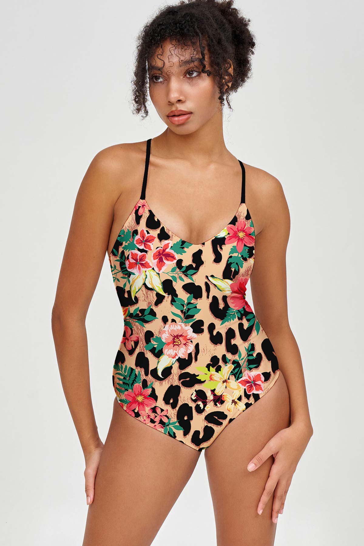 Wild & Free Nikki Brown Floral Animal Print One-Piece Swimsuit - Women