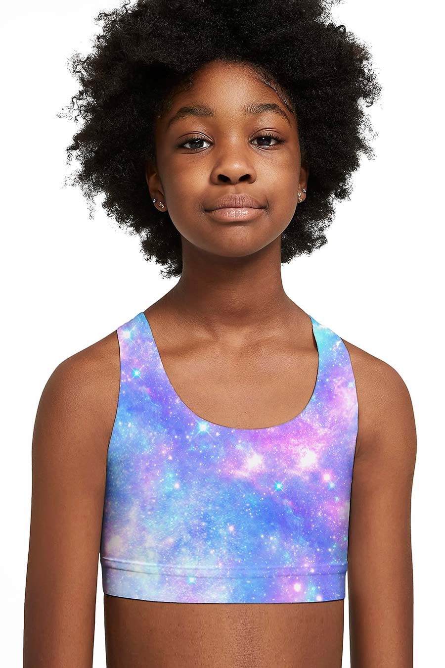 Wizard Stella Blue Galaxy Print Seamless Sports Bra Crop Top - Kids