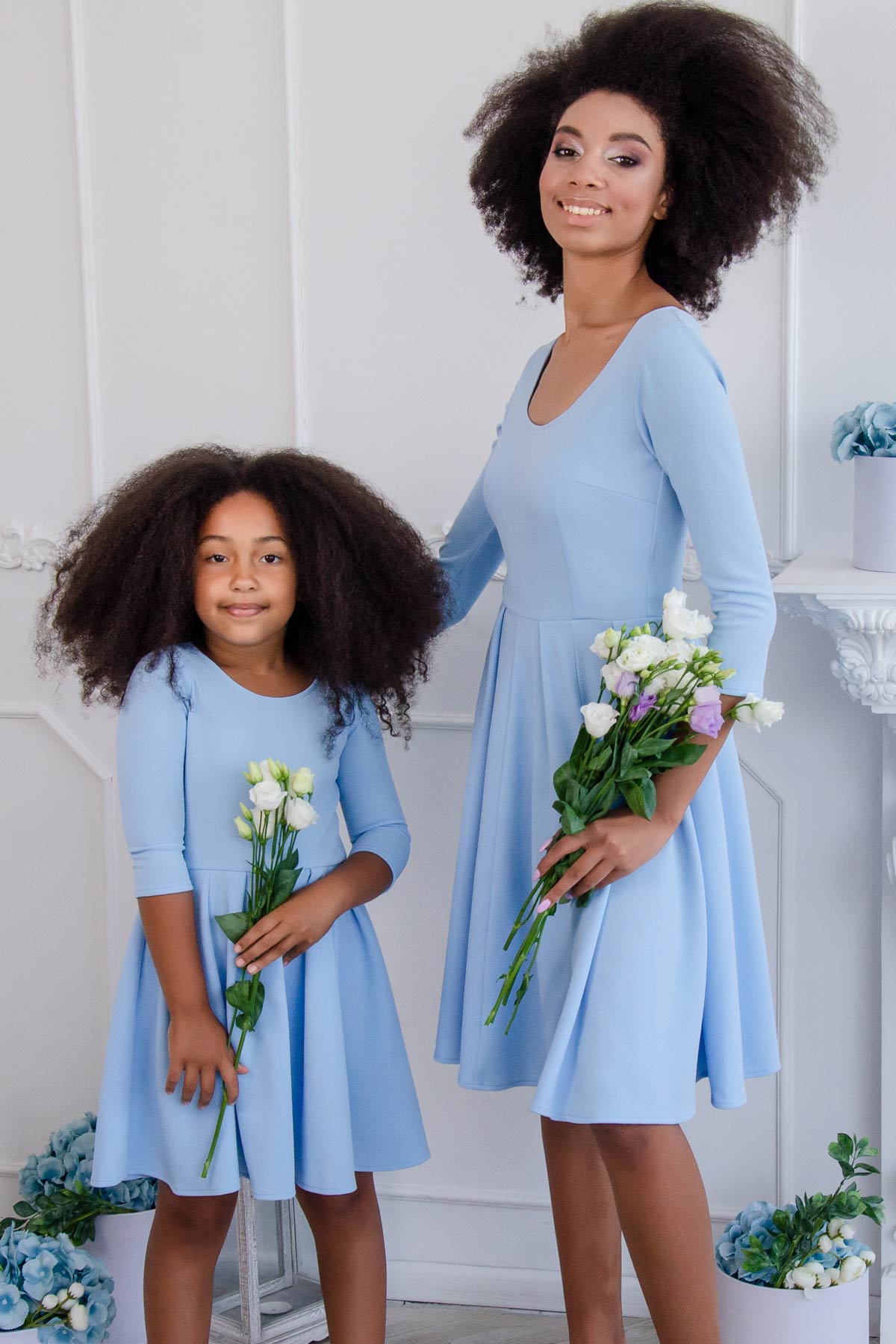 Baby Blue Skater Fit & Flare Easter Party Mommy and Me Dresses