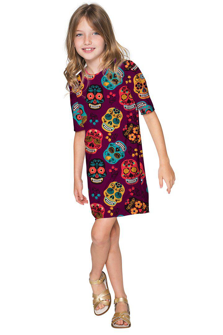 faBOOlous Grace Purple Cute Printed Shift Dress - Girls