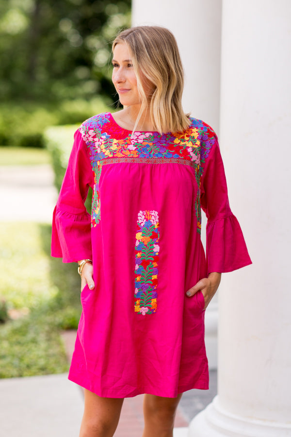 fuchsia pink long sleeve dress