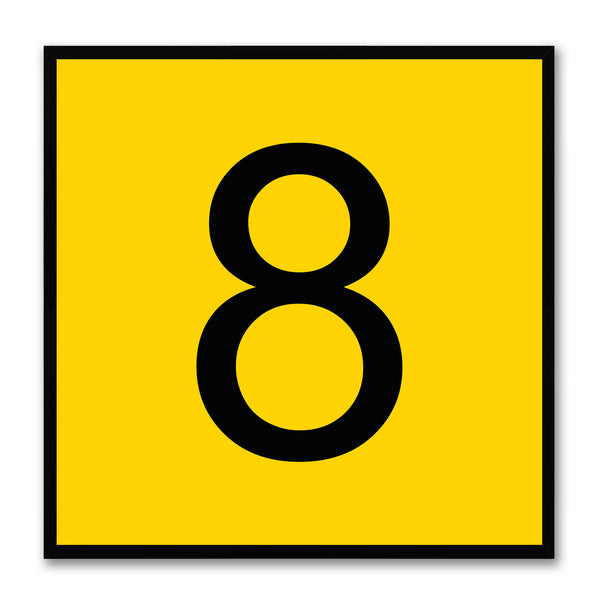 Number 8 Yellow Canvas Print Black Frame Kids Bedroom Wall DÃ©cor Home Art