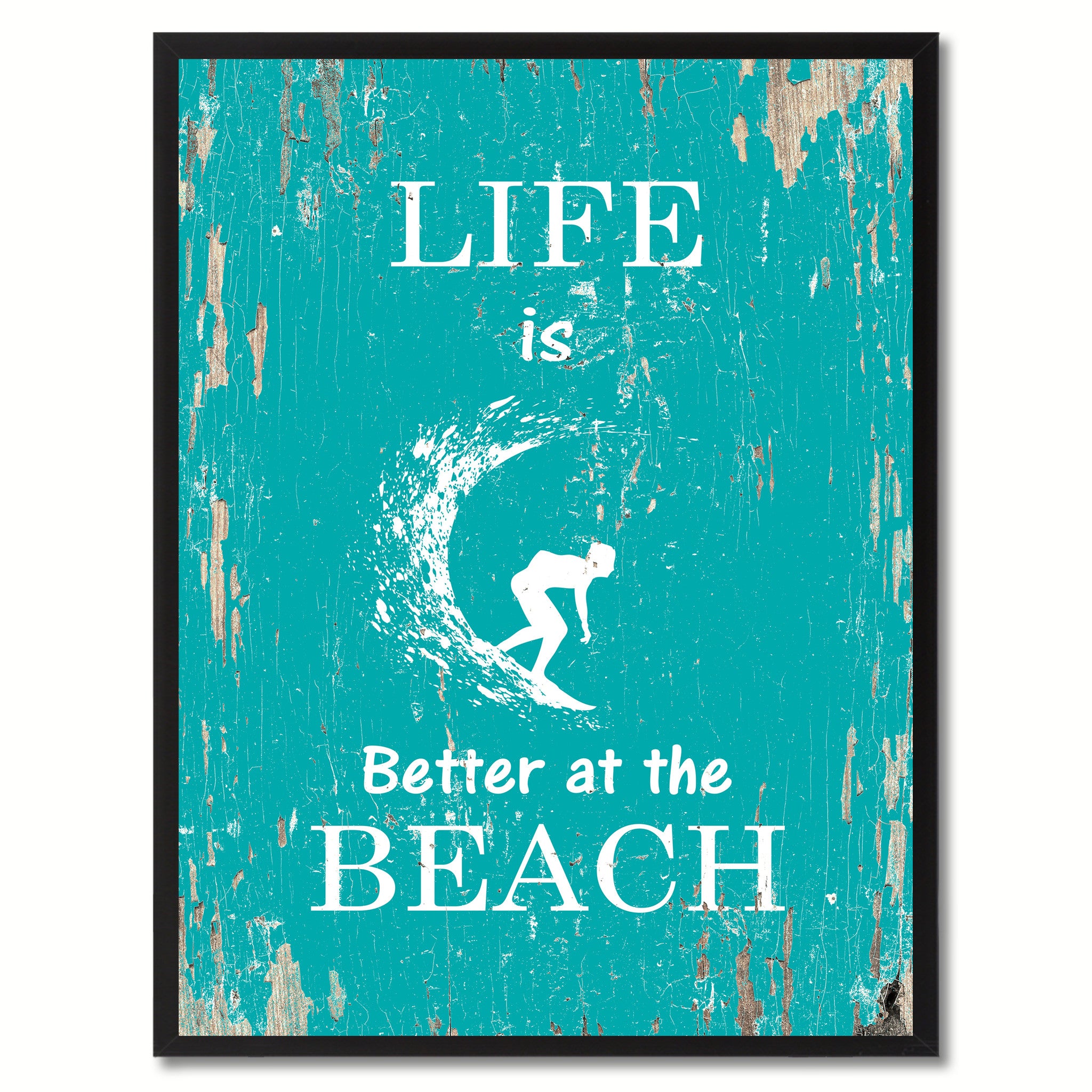 Life Is Better At The Beach Saying Canvas Print Black Picture Frame Home Decor Wall Art Gifts