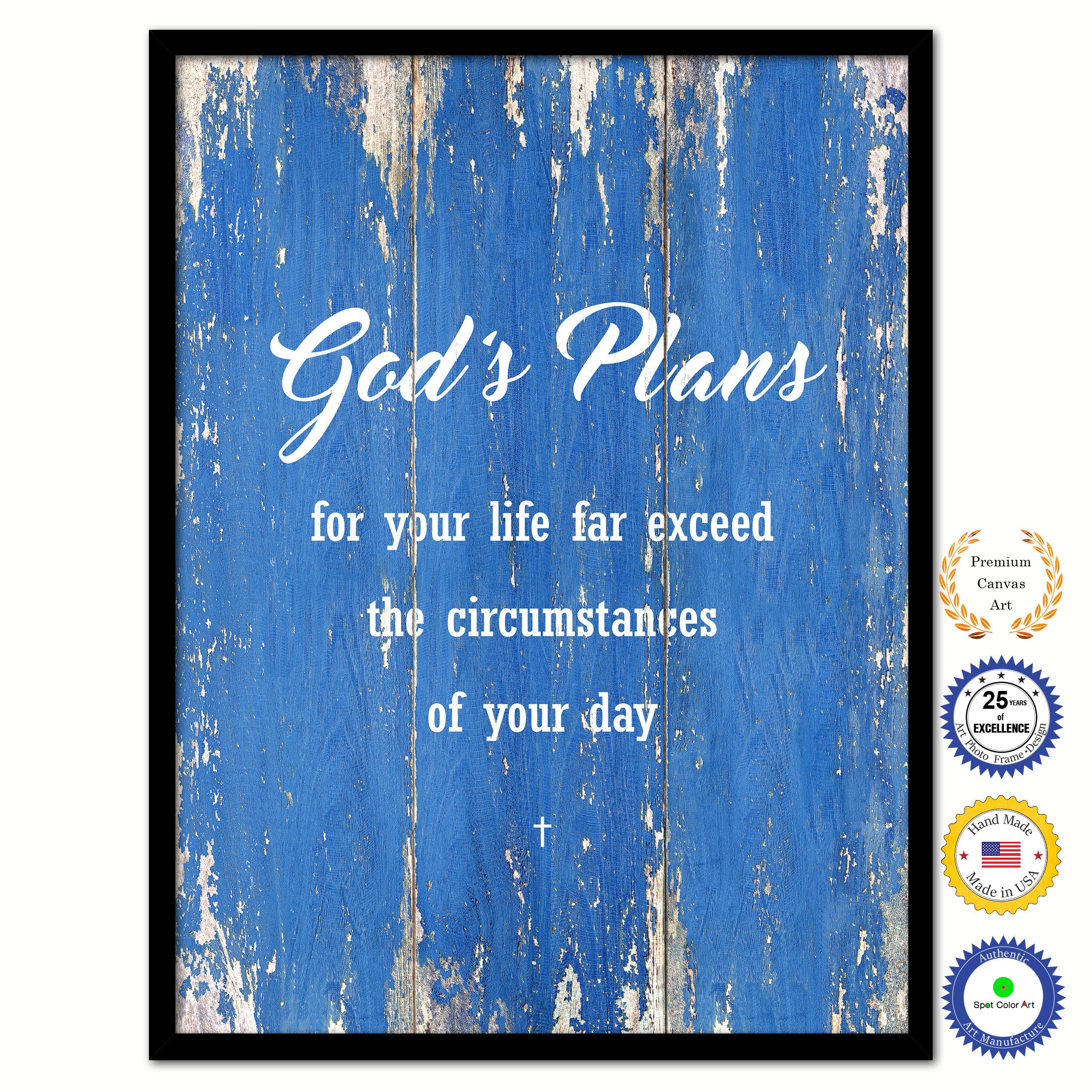 Gods Plans For Your Life Far Exceed The Circumstances Of Your Day Bible Verse Scripture Quote Blue Canvas Print With Picture Frame - 