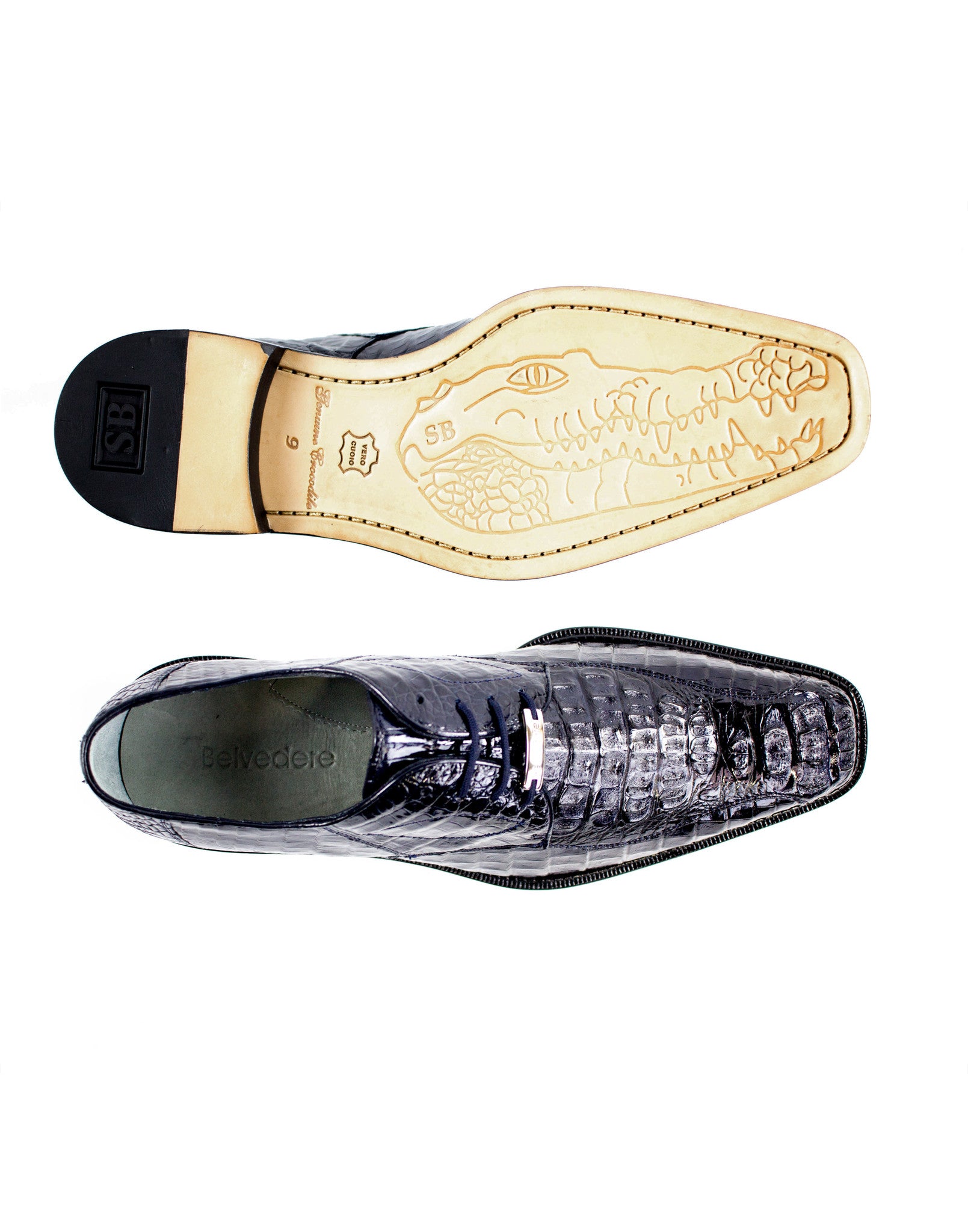 Belvedere Valter in Grey Genuine Caiman Croc & Lizard Oxfords