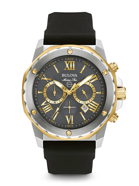Men's Gold Two-Tone Chronograph Black Strap Marine Star Watch | Bulova ...
