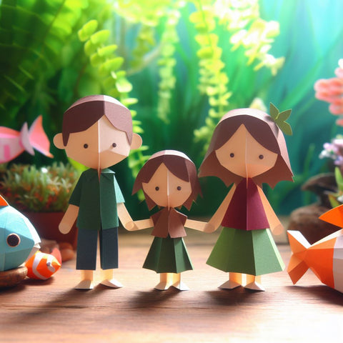 Papercraft Family with Fish and Plants