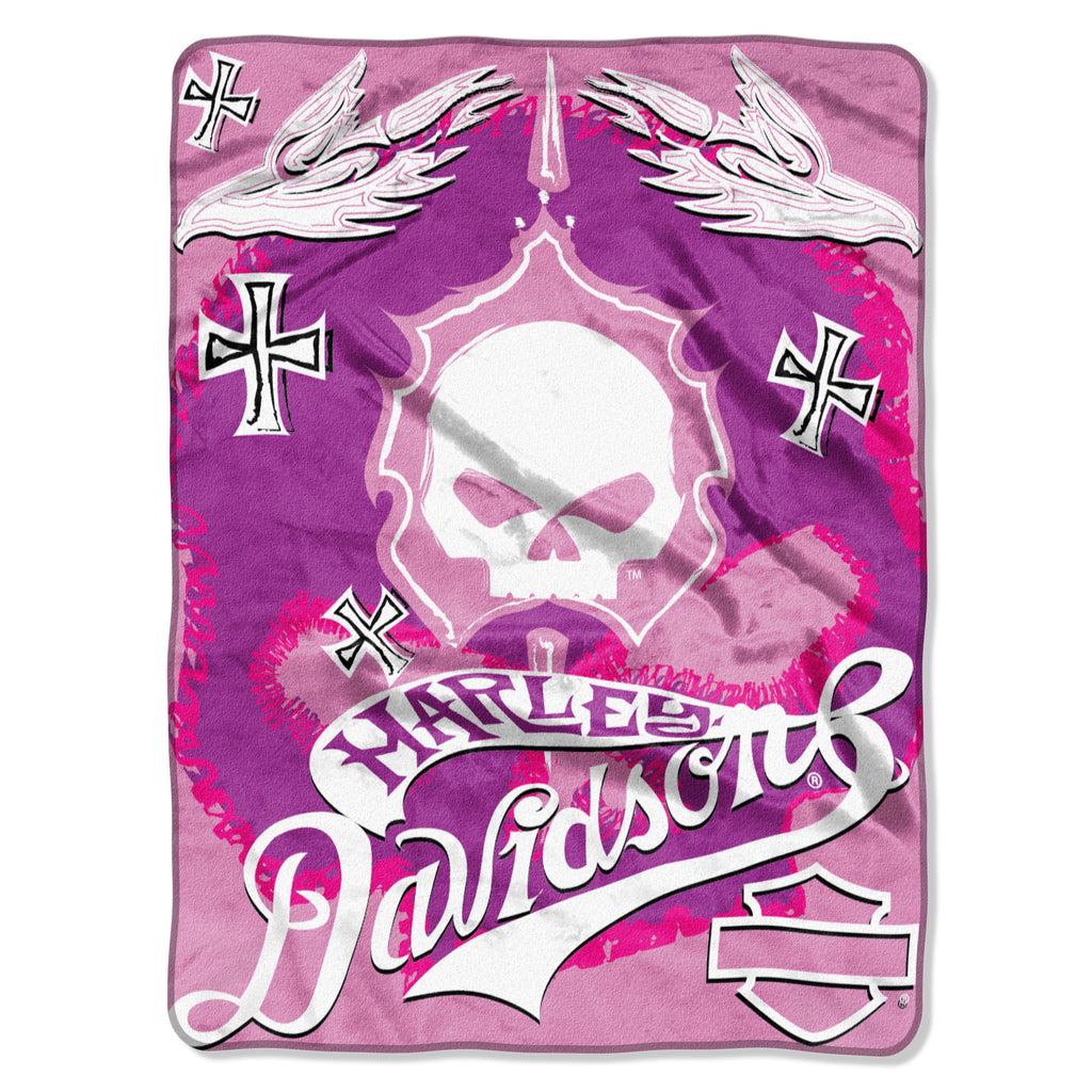 Harley Davidson Blanket 50x60 Raschel Pink Cross Design Sports Addict