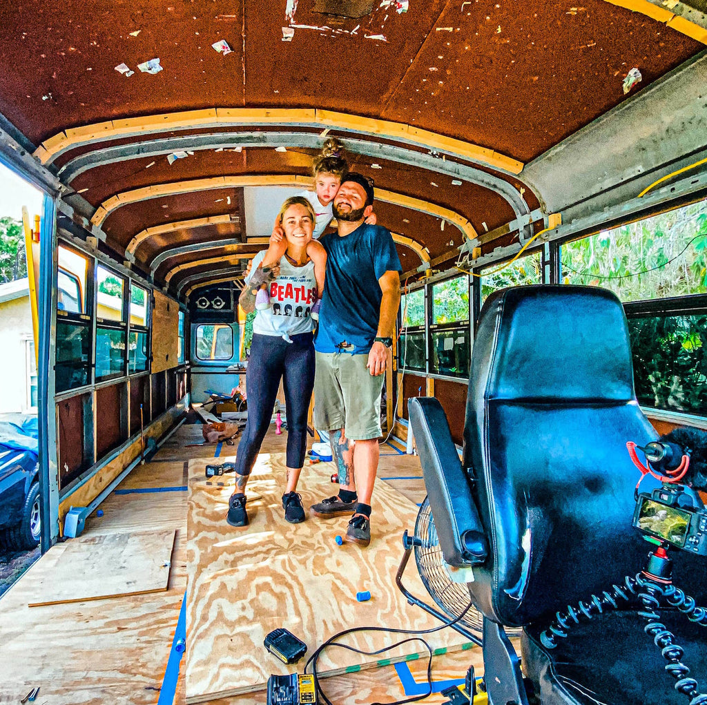 Nautical nomads inside their bus conversion
