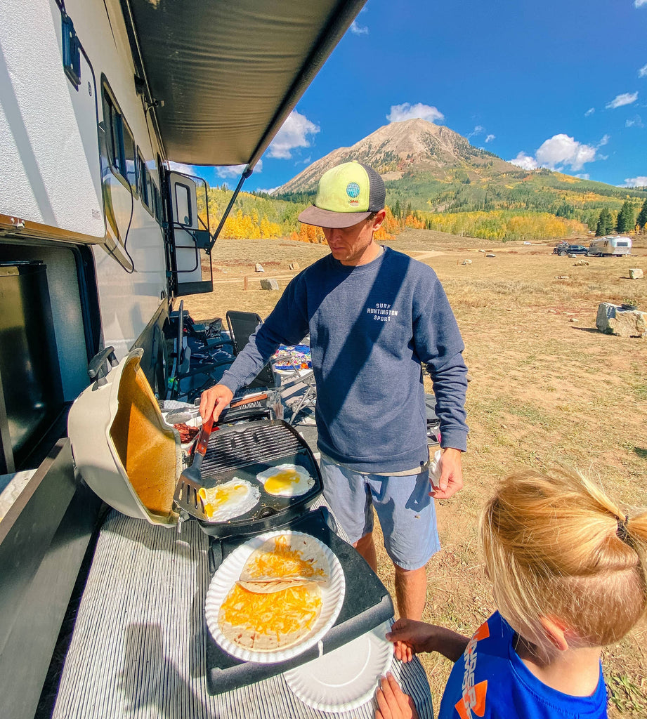 cooking breakfast at the RV