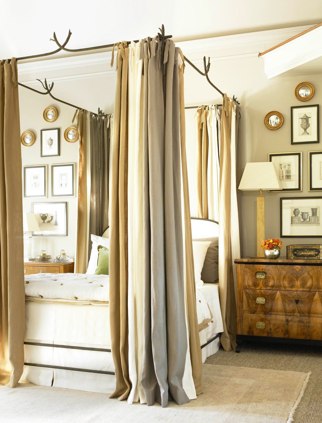 Canopy bed tie top curtains